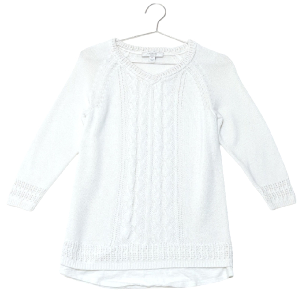 Liz Claiborne | Crochet Knit | Cable Knit Sweater | V Neck | Stretch | Soft |
